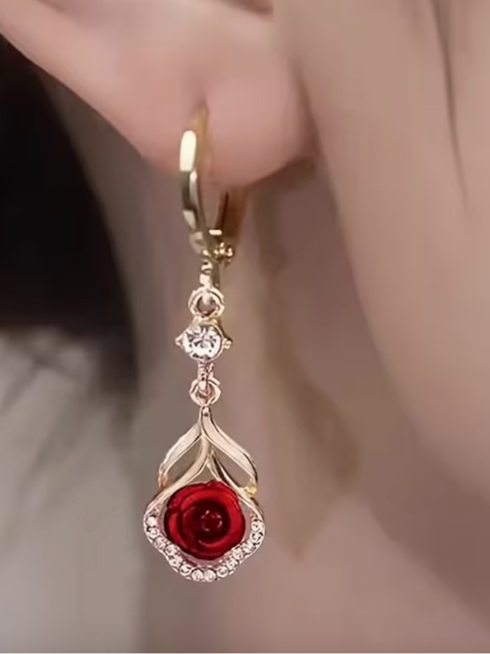 Bohemian Rose Dangle Earrings. - Picture 3 of 4